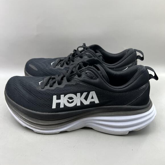 Hoka One One Bondi 8 Running Shoes Men Size 10 D Black White Comfort Sneakers - Picture 3 of 12